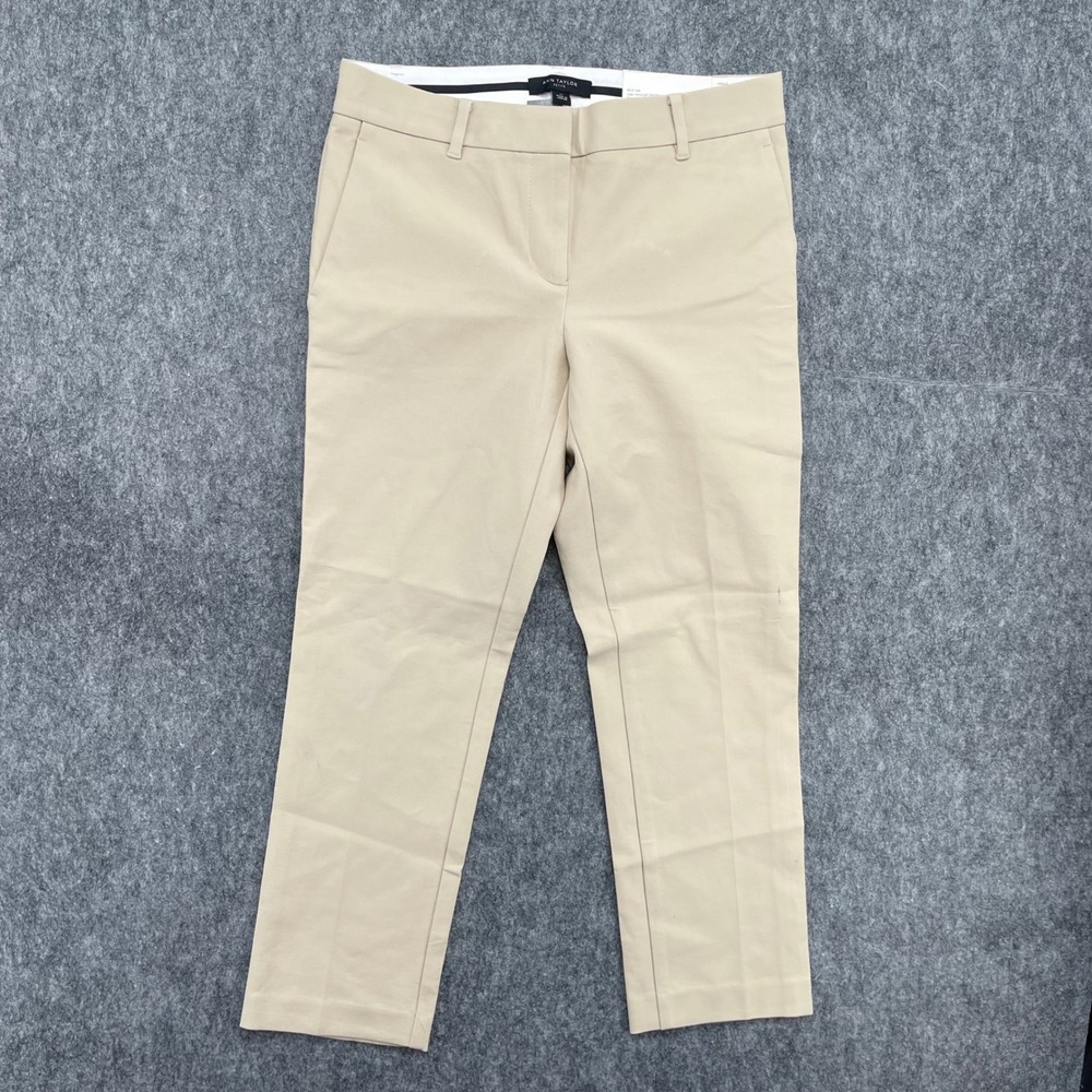 Ann Taylor Petite The Ankle Pants 4P Tan Beige Mid Rise Slim Leg Bi-Stretch New